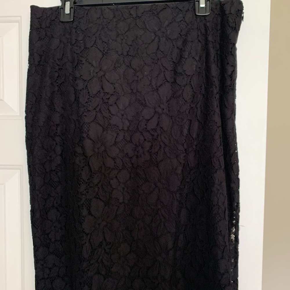 Chaps Mid Length Navy Blue Lace Skirt